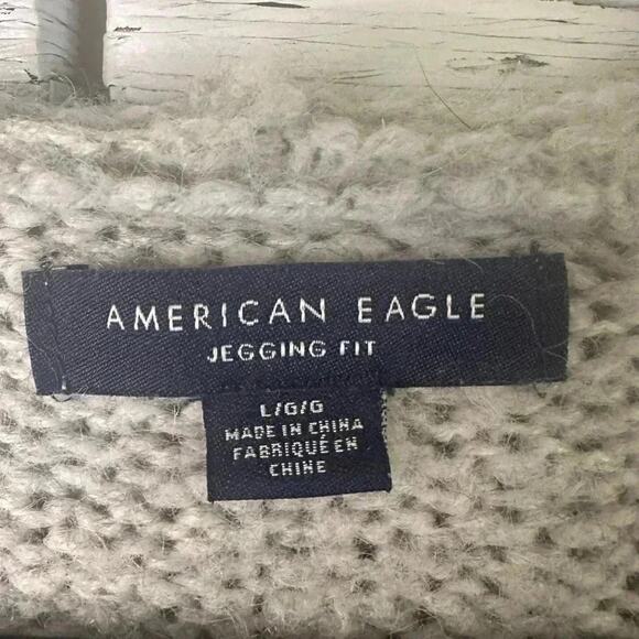 American Eagle Womens Sweater Hoodie light gray winter wool blend layered look - Picture 5 of 10